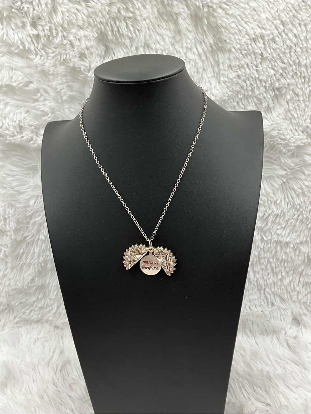 Sunflower “You Are My Sunshine” Locket Pendant Necklace - Silver Tone